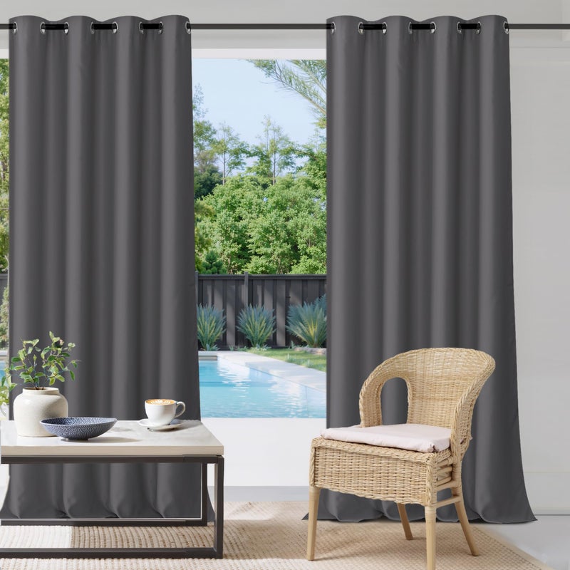 StangH Outdoor Curtains for Patio Waterproof Outdoor Patio Curtains, Grommet Top Blackout Thermal Insulated Outdoor Drapes for Deck/Gazebo, Grey, 1 Panel, Wide 52 x Long 84 inches - Image 2