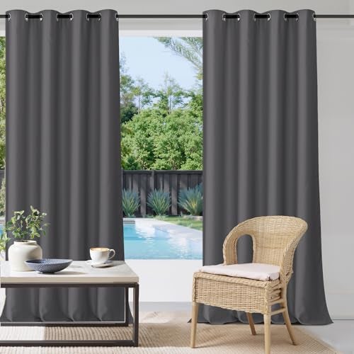 StangH Outdoor Curtains for Patio Waterproof Outdoor Patio Curtains, Grommet Top Blackout Thermal Insulated Outdoor Drapes for Deck/Gazebo, Grey, 1 Panel, Wide 52 x Long 84 inches - Image 1