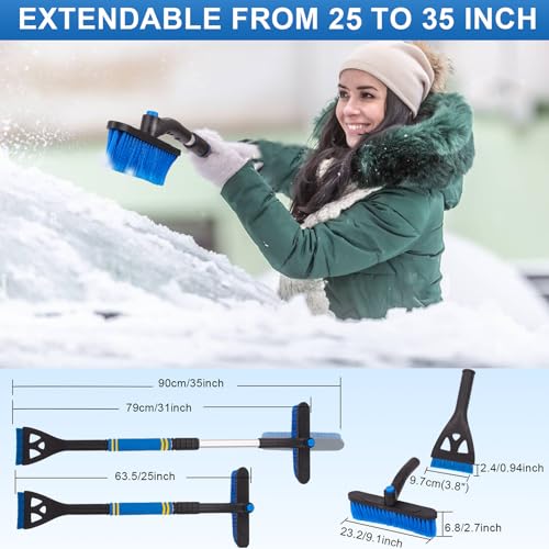 CYDZSW Snow Brush and Ice Scrapers for Car Windshield,Ice Scraper for Freezer,35" Extendable Snow Scraper,Detachable Snow Removal Tool with Ergonomic Foam Grip for Car SUV and Truck (Blue) - Image 2