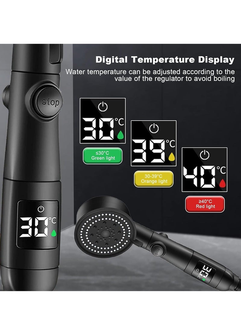 Handheld Shower 5 Modes Power Head,Shower Head and Hose 1.5m with Temperature Indicator, Water Saving for Adults Children Pets  - Image 2