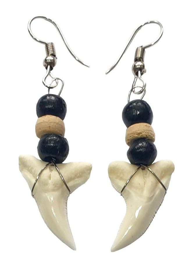 Swimmi Genuine Mako Shark Tooth Earrings, Handmade Wooden Beads Dangle Shark Tooth Earrings for Women Jewelry GA056-A - Image 2