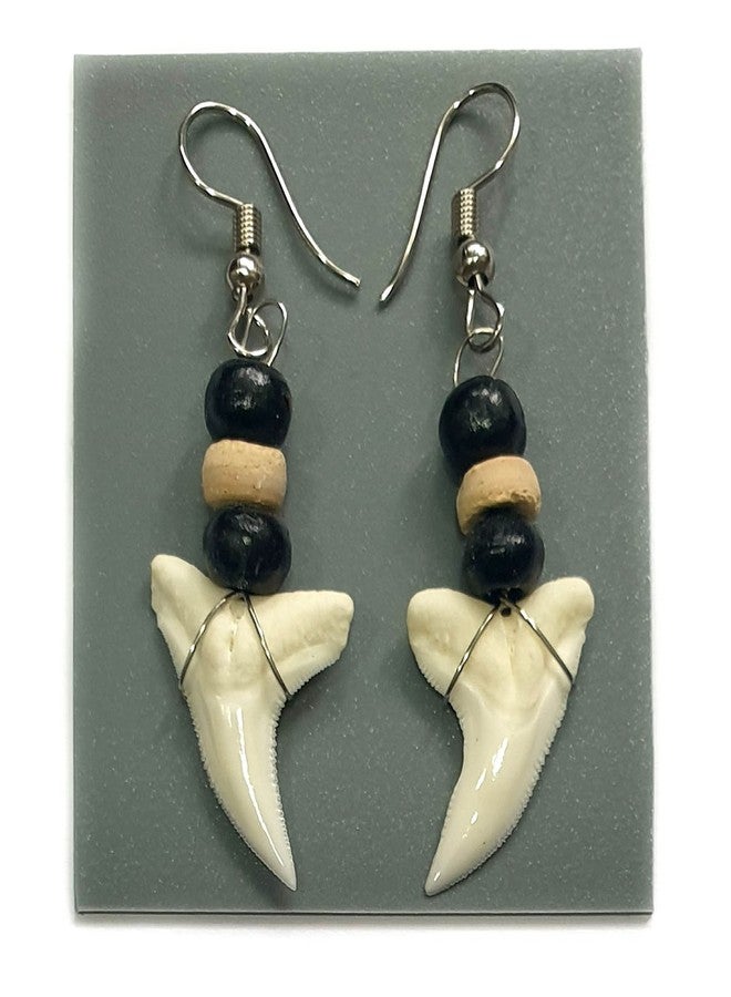 Swimmi Genuine Mako Shark Tooth Earrings, Handmade Wooden Beads Dangle Shark Tooth Earrings for Women Jewelry GA056-A - Image 1
