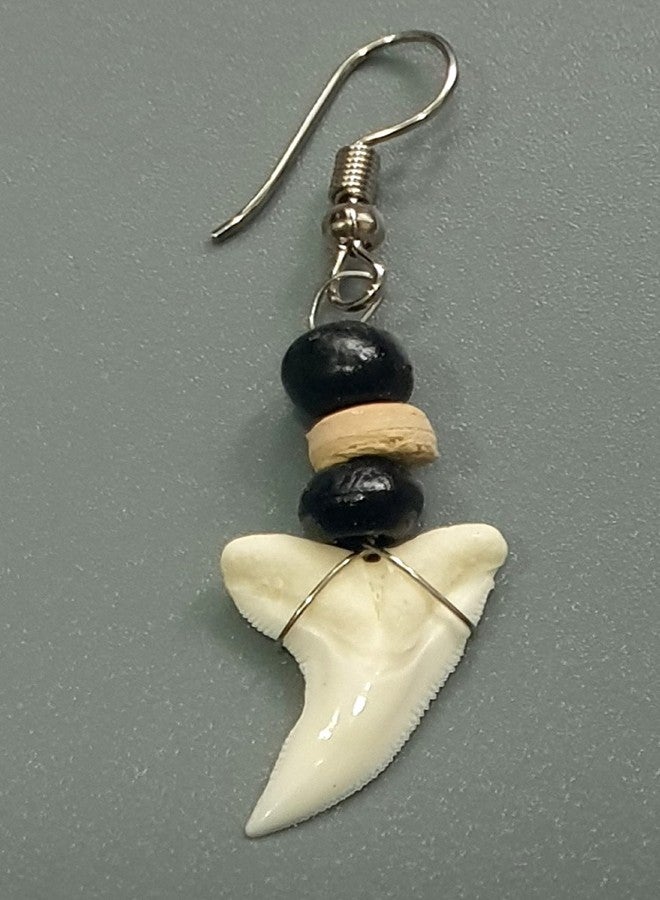 Swimmi Genuine Mako Shark Tooth Earrings, Handmade Wooden Beads Dangle Shark Tooth Earrings for Women Jewelry GA056-A - Image 4