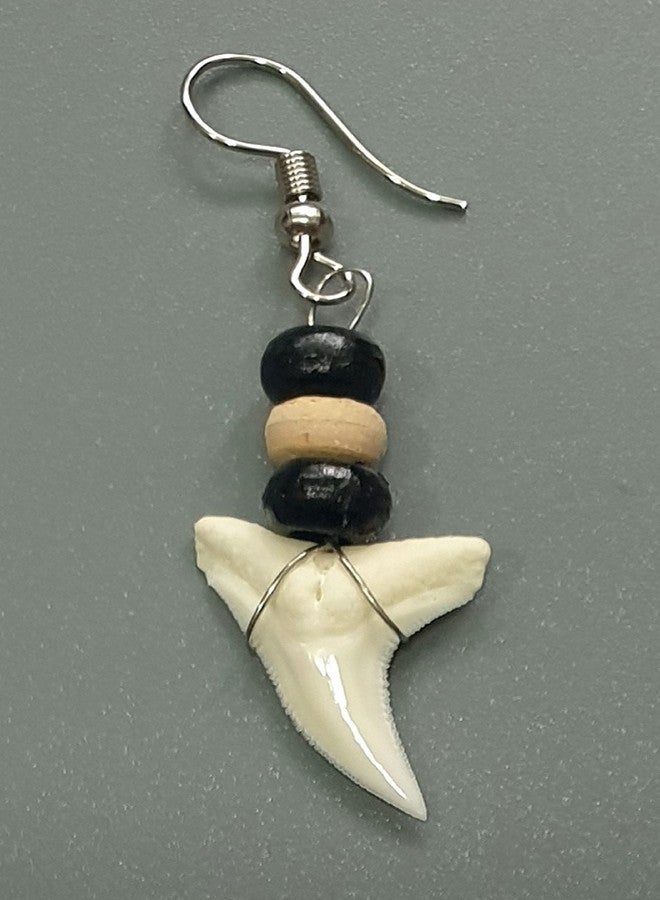 Swimmi Genuine Mako Shark Tooth Earrings, Handmade Wooden Beads Dangle Shark Tooth Earrings for Women Jewelry GA056-A - Image 3