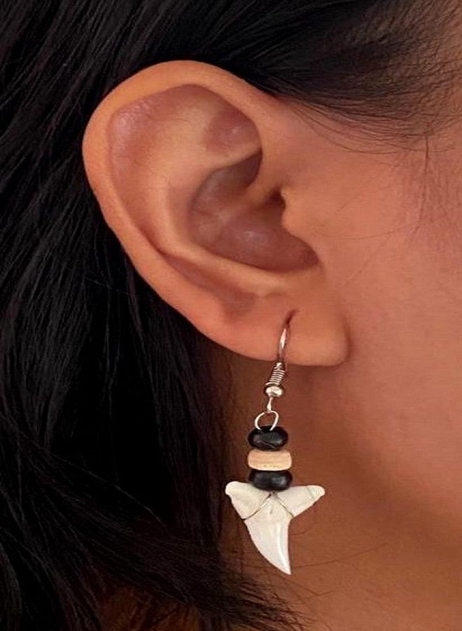 Swimmi Genuine Mako Shark Tooth Earrings, Handmade Wooden Beads Dangle Shark Tooth Earrings for Women Jewelry GA056-A - Image 5
