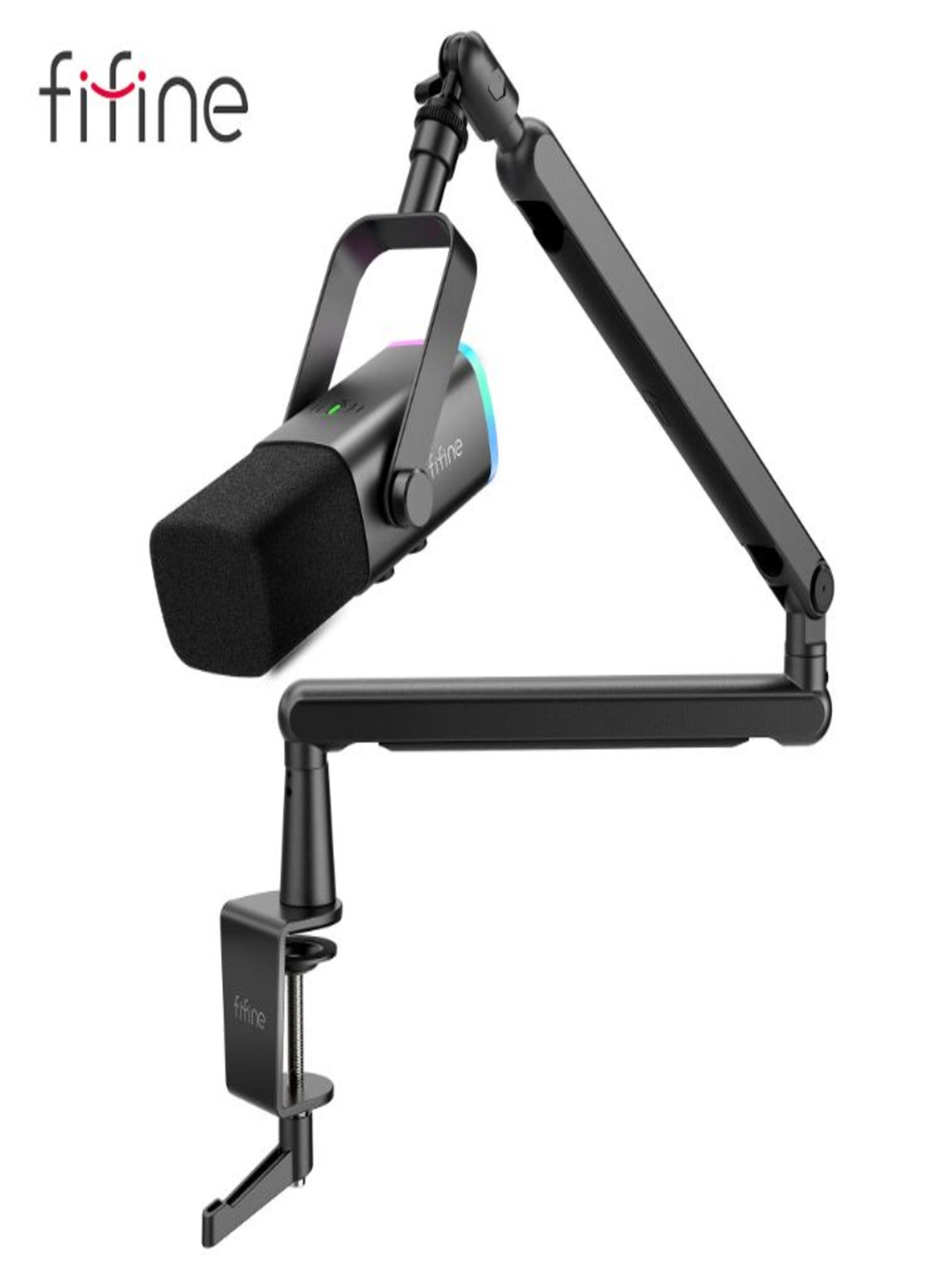 ميكروفون ديناميكي FIFINE XLR/USB لتسجيل البودكاست، ميكروفون بث ألعاب الكمبيوتر الشخصي مع إضاءة RGB، زر كتم الصوت، مقبس سماعة الرأس...