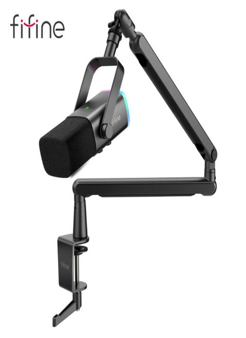 ميكروفون ديناميكي FIFINE XLR/USB لتسجيل البودكاست، ميكروفون بث ألعاب الكمبيوتر الشخصي مع إضاءة RGB، زر كتم الصوت، مقبس سماعة الرأس، حامل سطح المكتب، ميكروفون صوتي للغناء على YouTube، حامل سطح المكتب، مجموعة ذراع قابلة للتعديل مع محول لولبي لاستوديو البث (AM8+BM88)-AmpliGame TAM8