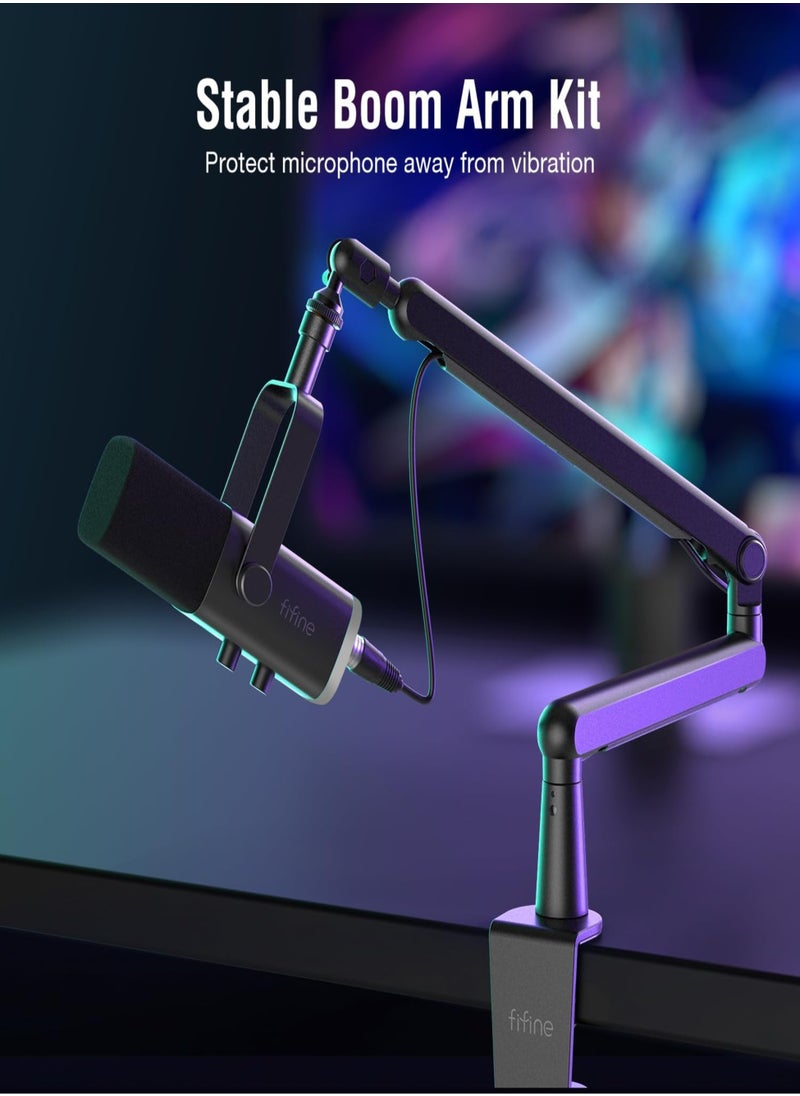 FIFINE - FIFINE XLR/USB Dynamic Microphone for Podcast Recording, PC Computer Gaming Streaming Mic with RGB Light, Mute Button, Headphones Jack, Desktop Stand, Vocal Mic for Singing YouTube, Desktop Stand, Adjustable Boom Arm Kit with Screw Adapter for Streaming Studio (AM8+BM88)-AmpliGame TAM8 - Image 1