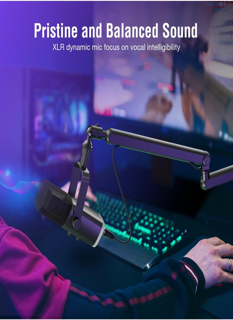 FIFINE - FIFINE XLR/USB Dynamic Microphone for Podcast Recording, PC Computer Gaming Streaming Mic with RGB Light, Mute Button, Headphones Jack, Desktop Stand, Vocal Mic for Singing YouTube, Desktop Stand, Adjustable Boom Arm Kit with Screw Adapter for Streaming Studio (AM8+BM88)-AmpliGame TAM8 - Image 1