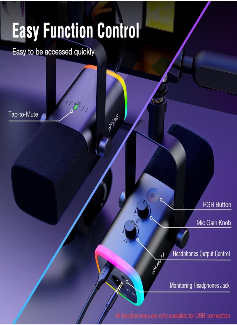FIFINE - FIFINE XLR/USB Dynamic Microphone for Podcast Recording, PC Computer Gaming Streaming Mic with RGB Light, Mute Button, Headphones Jack, Desktop Stand, Vocal Mic for Singing YouTube, Desktop Stand, Adjustable Boom Arm Kit with Screw Adapter for Streaming Studio (AM8+BM88)-AmpliGame TAM8 - Image 1
