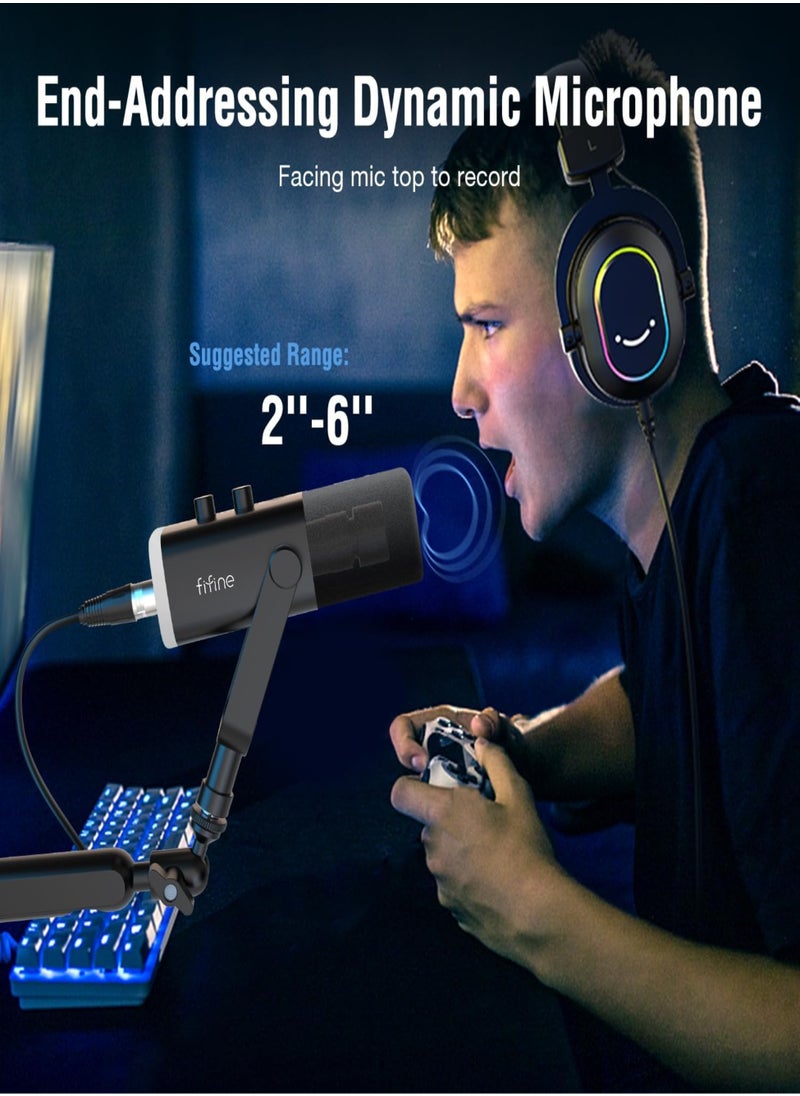 FIFINE - FIFINE XLR/USB Dynamic Microphone for Podcast Recording, PC Computer Gaming Streaming Mic with RGB Light, Mute Button, Headphones Jack, Desktop Stand, Vocal Mic for Singing YouTube, Desktop Stand, Adjustable Boom Arm Kit with Screw Adapter for Streaming Studio (AM8+BM88)-AmpliGame TAM8 - Image 1