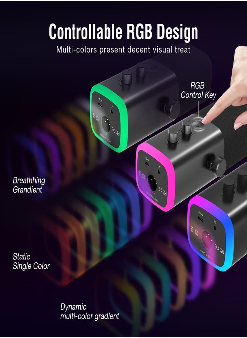 FIFINE - FIFINE XLR/USB Dynamic Microphone for Podcast Recording, PC Computer Gaming Streaming Mic with RGB Light, Mute Button, Headphones Jack, Desktop Stand, Vocal Mic for Singing YouTube, Desktop Stand, Adjustable Boom Arm Kit with Screw Adapter for Streaming Studio (AM8+BM88)-AmpliGame TAM8 - Image 1