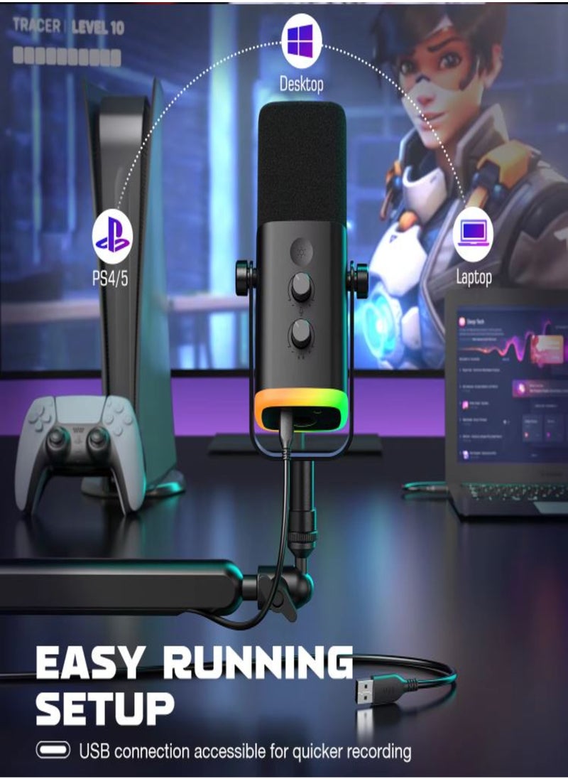 FIFINE - FIFINE XLR/USB Dynamic Microphone for Podcast Recording, PC Computer Gaming Streaming Mic with RGB Light, Mute Button, Headphones Jack, Desktop Stand, Vocal Mic for Singing YouTube, Desktop Stand, Adjustable Boom Arm Kit with Screw Adapter for Streaming Studio (AM8+BM88)-AmpliGame TAM8 - Image 1