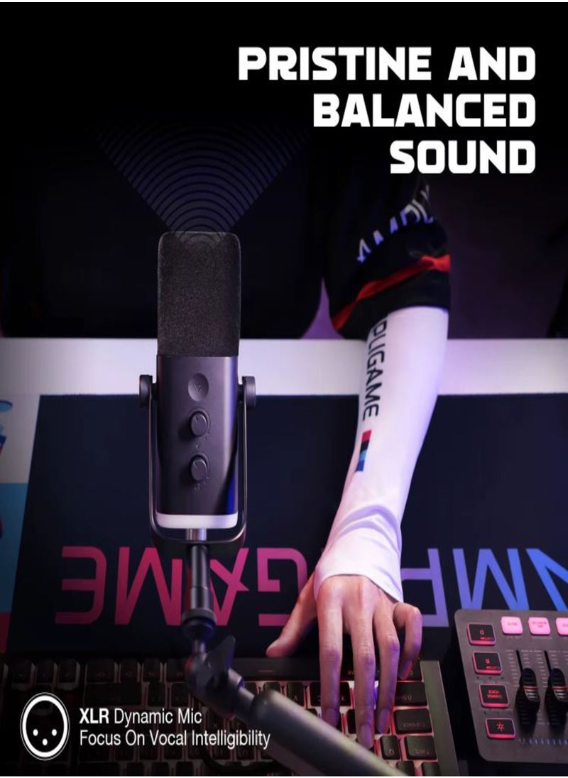 FIFINE - FIFINE XLR/USB Dynamic Microphone for Podcast Recording, PC Computer Gaming Streaming Mic with RGB Light, Mute Button, Headphones Jack, Desktop Stand, Vocal Mic for Singing YouTube, Desktop Stand, Adjustable Boom Arm Kit with Screw Adapter for Streaming Studio (AM8+BM88)-AmpliGame TAM8 - Image 1