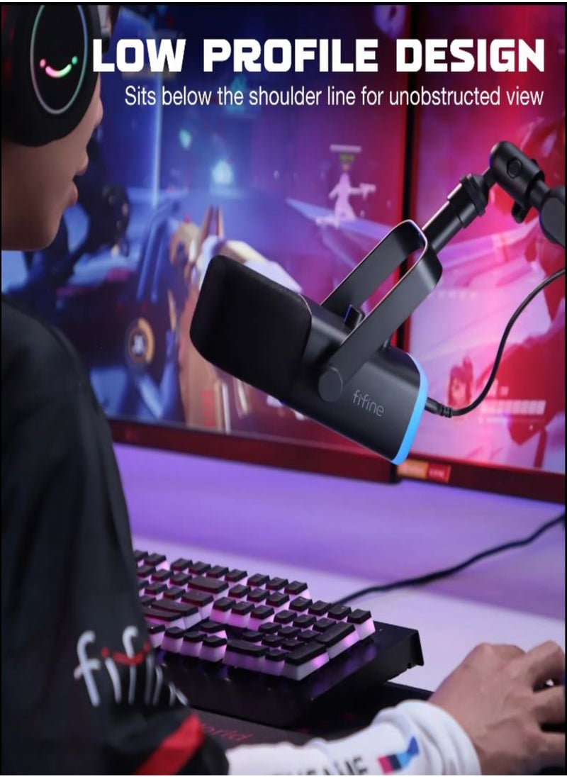 FIFINE - FIFINE XLR/USB Dynamic Microphone for Podcast Recording, PC Computer Gaming Streaming Mic with RGB Light, Mute Button, Headphones Jack, Desktop Stand, Vocal Mic for Singing YouTube, Desktop Stand, Adjustable Boom Arm Kit with Screw Adapter for Streaming Studio (AM8+BM88)-AmpliGame TAM8 - Image 1