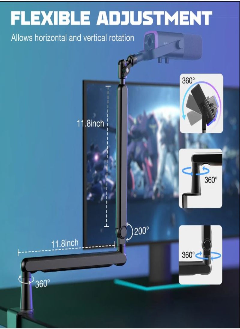 FIFINE - FIFINE XLR/USB Dynamic Microphone for Podcast Recording, PC Computer Gaming Streaming Mic with RGB Light, Mute Button, Headphones Jack, Desktop Stand, Vocal Mic for Singing YouTube, Desktop Stand, Adjustable Boom Arm Kit with Screw Adapter for Streaming Studio (AM8+BM88)-AmpliGame TAM8 - Image 1