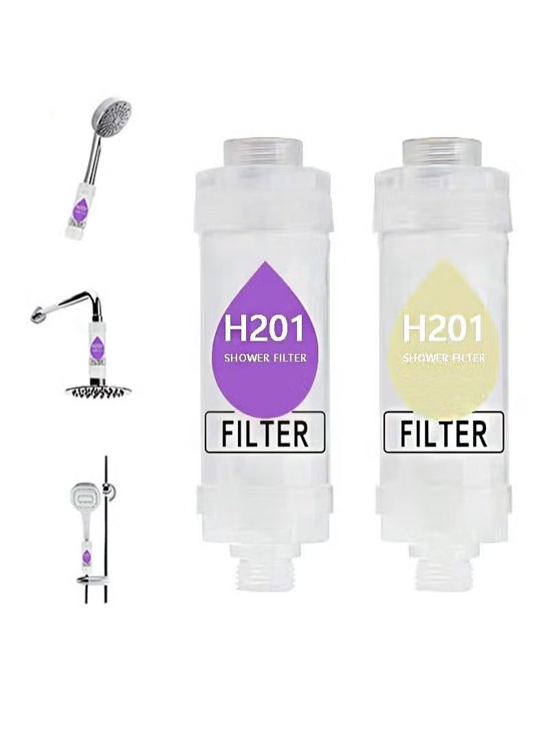 Bukela 2 Pieces Vitamin C Shower Filter, Shower Head Filter for Removing Chlorine Fluoride Deposits，Helps with Dry Skin and Hair Loss，Water Purification with Beads，Easy to Install (Lavender + Milk) - Image 1