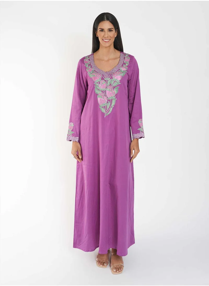 كشخة Cotton Solid Jalabiya with Stone Work