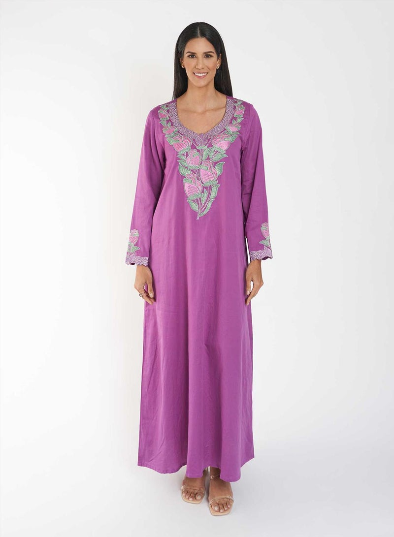 KASHKHA Cotton Solid Jalabiya with Stone Work - Image 1