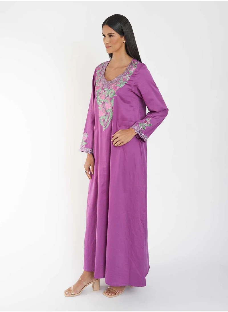 كشخة Cotton Solid Jalabiya with Stone Work