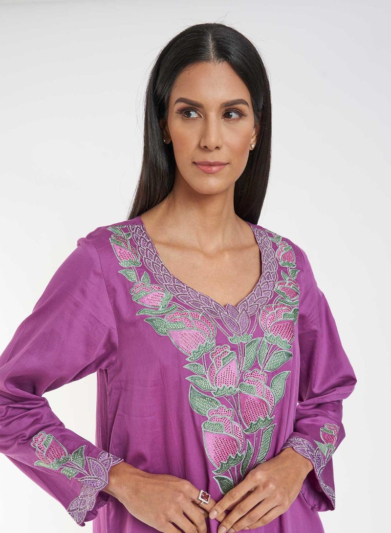 KASHKHA Cotton Solid Jalabiya with Stone Work - Image 4