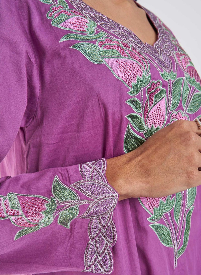 KASHKHA Cotton Solid Jalabiya with Stone Work - Image 5