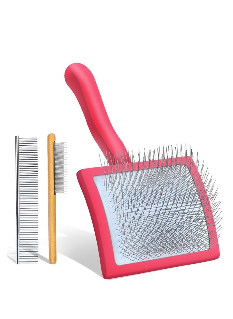 فرشاة تنظيف الكلاب للكلاب ذات الشعر المتوسط ​​أو الطويل فرشاة تنظيف طويلة لإزالة الشعر المتساقط والتشابك والعقد أفضل فرشاة للعناية بالحيوانات الصغيرة مشط كبير مجاني للحيوانات الأليفة أحمر - Image 1