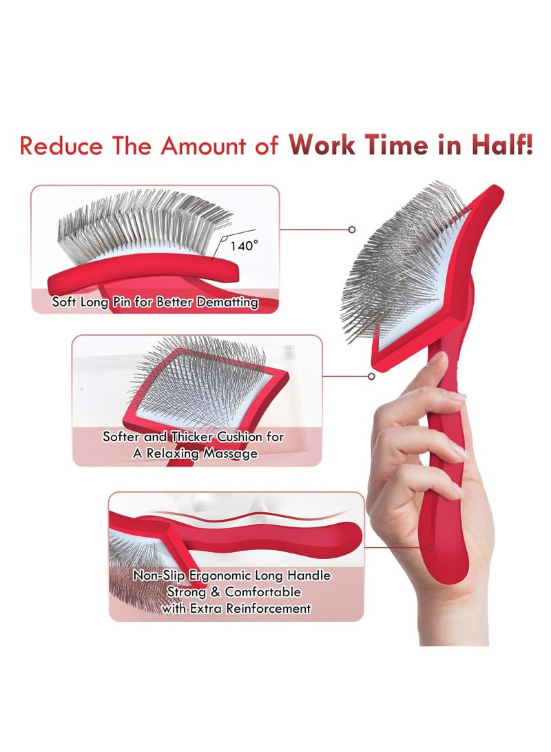 فرشاة تنظيف الكلاب للكلاب ذات الشعر المتوسط ​​أو الطويل فرشاة تنظيف طويلة لإزالة الشعر المتساقط والتشابك والعقد أفضل فرشاة للعناية بالحيوانات الصغيرة مشط كبير مجاني للحيوانات الأليفة أحمر - Image 3