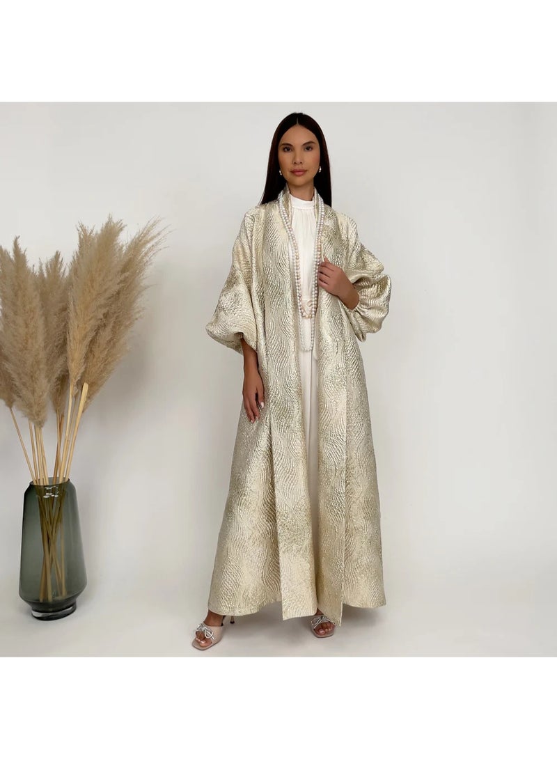 QABEELA RAM24 SORAYA GOLD BROCADE ABAYA SET - Image 1