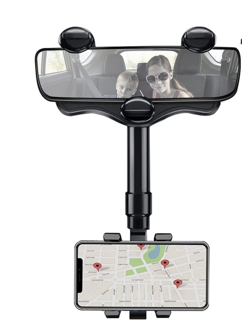 Yesido Car Phone Holder, 360 Degree Rotatable Adjustable Telescopic Mobile Holder, Car Holder for Rearview Mirror Phone Holder Car Compatible with iPhone/Android Phone, Model Universal (Black) - Image 1