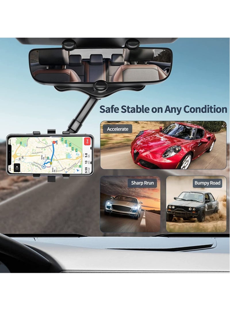 Yesido Car Phone Holder, 360 Degree Rotatable Adjustable Telescopic Mobile Holder, Car Holder for Rearview Mirror Phone Holder Car Compatible with iPhone/Android Phone, Model Universal (Black) - Image 2