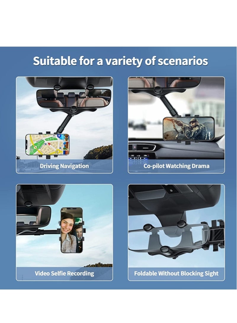 Yesido Car Phone Holder, 360 Degree Rotatable Adjustable Telescopic Mobile Holder, Car Holder for Rearview Mirror Phone Holder Car Compatible with iPhone/Android Phone, Model Universal (Black) - Image 5