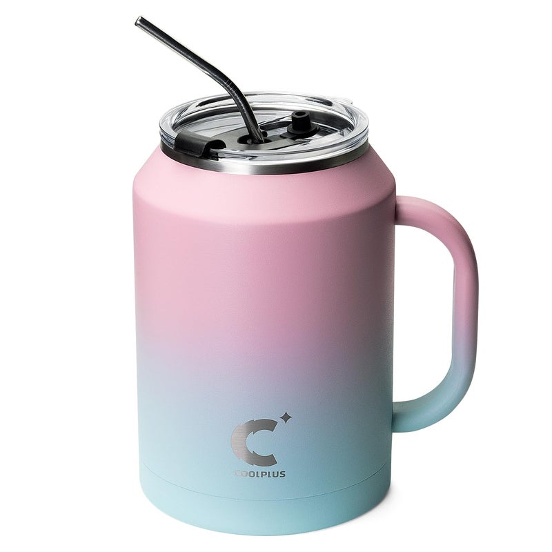 Coolplus Tumbler with Handle 50 oz Mug Large Stainless Steel Travel Insulated Water Cup with 2in1 Lid and Straw Double Wall Metal Keep Cold 36 hrs Sweet Proof BPAFreeSweet Candy