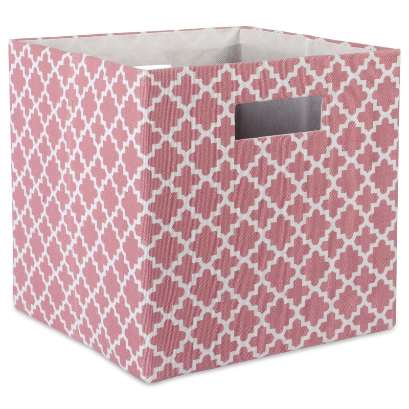 DII Hard Sided Collapsible Fabric Storage Container for Nursery, Offices, & Home Organization, (13x13x13") - Lattice Rose - Image 1