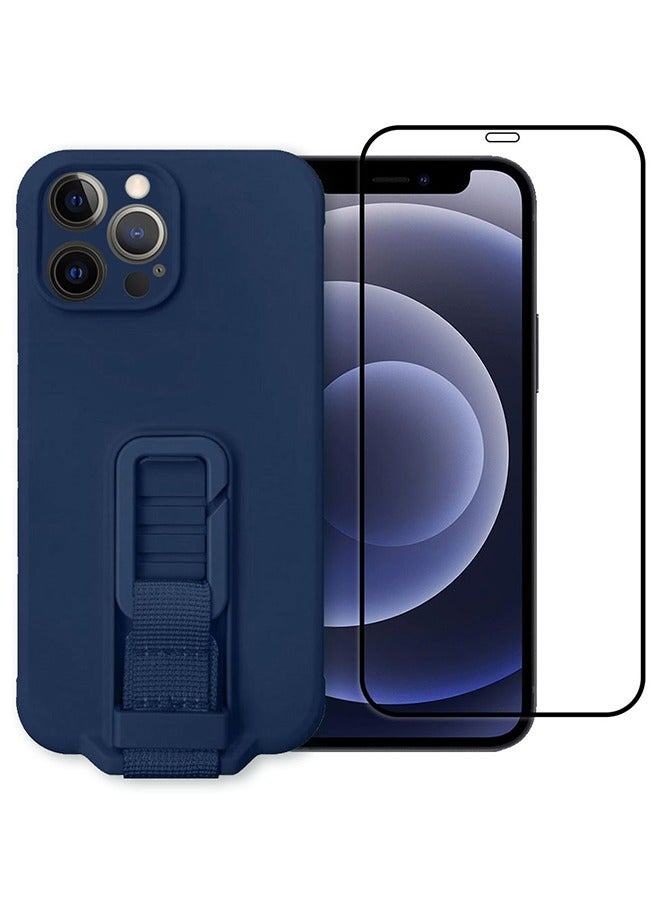 CATANES حافظة وواقٍ للشاشة لجهاز آيفون 12 برو ماكس - عبوة 2 مع حزام وحافظة قابلة للتعديل باللون الأزرق - Image 1