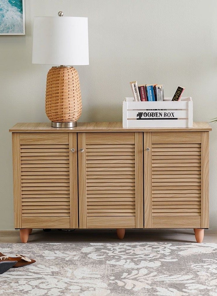 DANUBE HOME Niva 12-Pair Shoe Cabinet Modern Design Furniture Wooden Shoe Organizer For Entryway Hallway Living Room Made In Malaysia Shoe Storage Rack L114xW33.6xH67.5 cm - Brown - Image 1