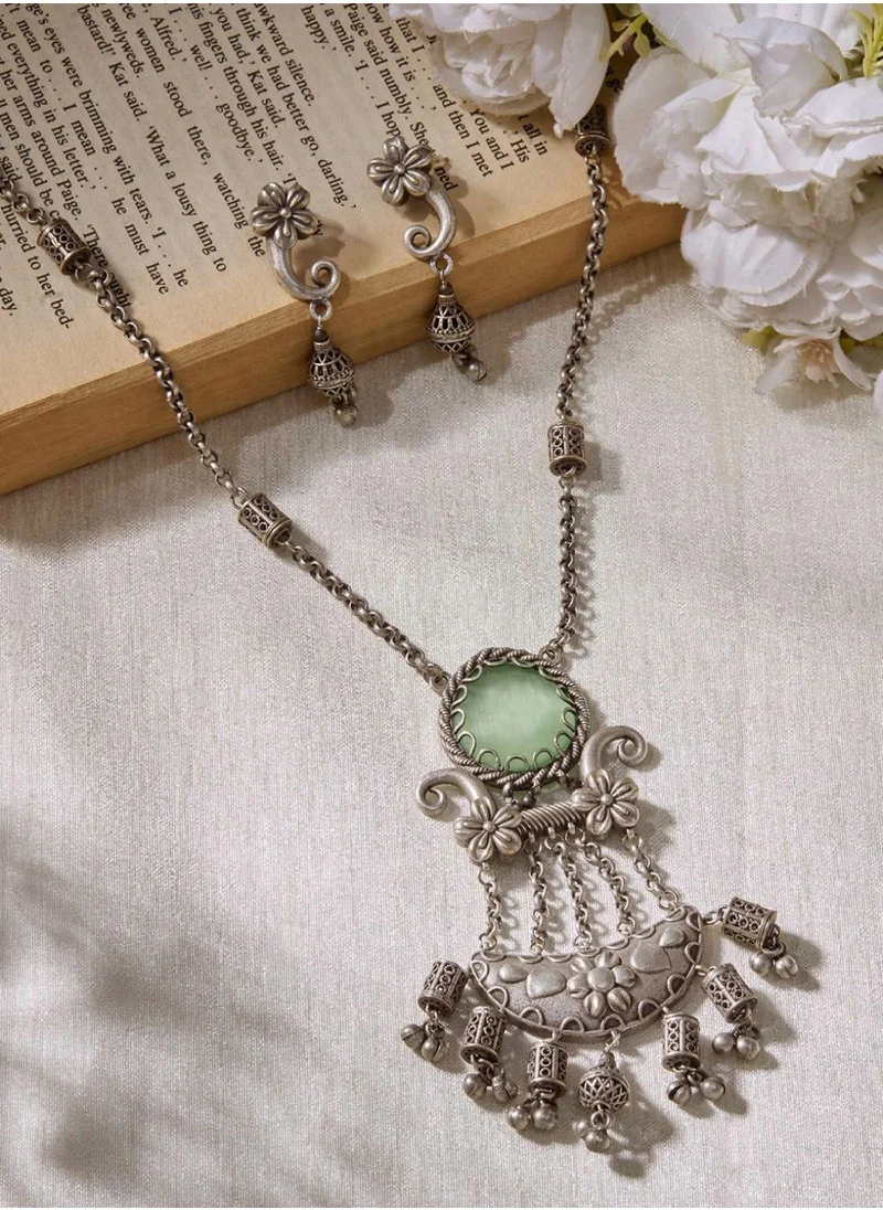 برياسي Plated Emerald Stone Studded Oxidized Jewellery Set