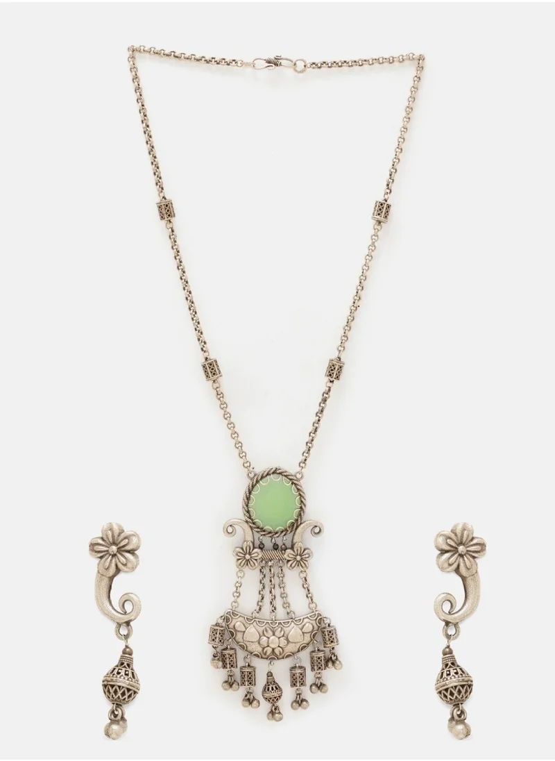 برياسي Plated Emerald Stone Studded Oxidized Jewellery Set