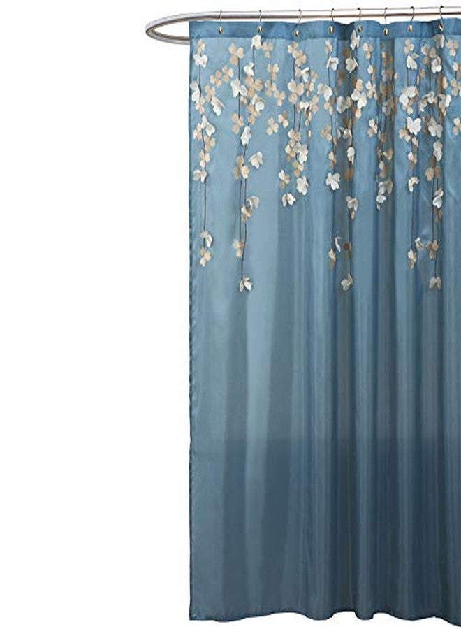 Lush Decor Flower Drops Shower Curtain | Embroidered Textured Fabric Floral Bathroom Decor, 72” x 72”, Blue and White - Image 5