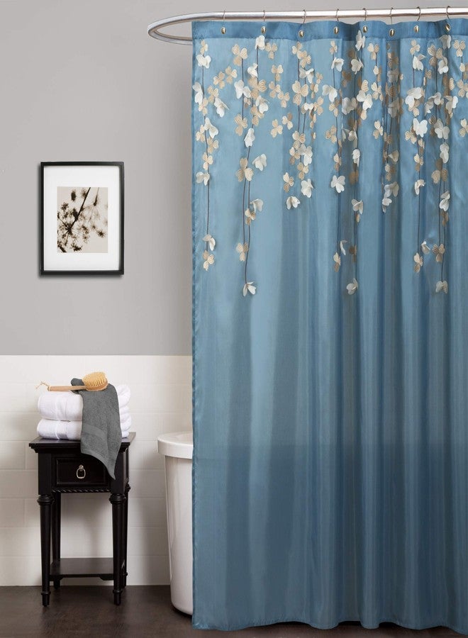 Lush Decor Flower Drops Shower Curtain | Embroidered Textured Fabric Floral Bathroom Decor, 72” x 72”, Blue and White - Image 1