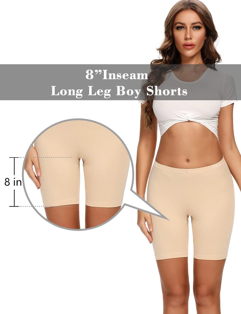 Molasus Womens Cotton Boxer Shorts Underwear Anti Chafing Bike Shorts(Regular & Plus Size), Beige-4pack, Medium - Image 3