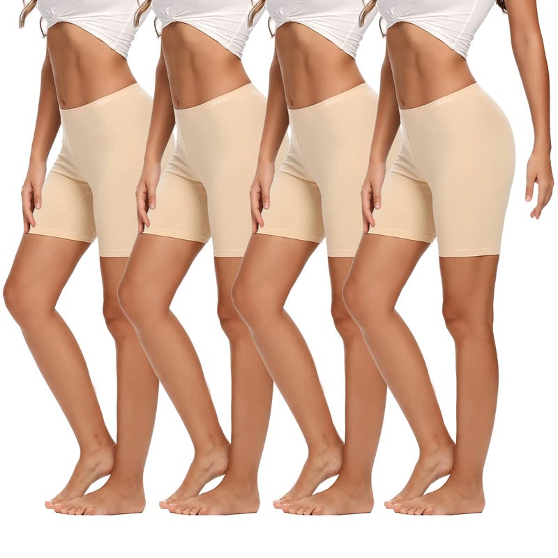 Molasus Womens Cotton Boxer Shorts Underwear Anti Chafing Bike Shorts(Regular & Plus Size), Beige-4pack, Medium - Image 4