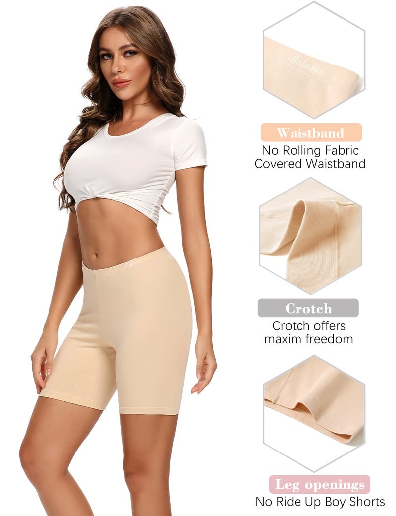 Molasus Womens Cotton Boxer Shorts Underwear Anti Chafing Bike Shorts(Regular & Plus Size), Beige-4pack, Medium - Image 2