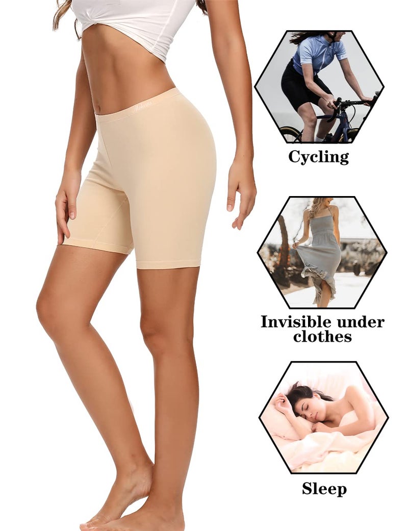 Molasus Womens Cotton Boxer Shorts Underwear Anti Chafing Bike Shorts(Regular & Plus Size), Beige-4pack, Medium - Image 5