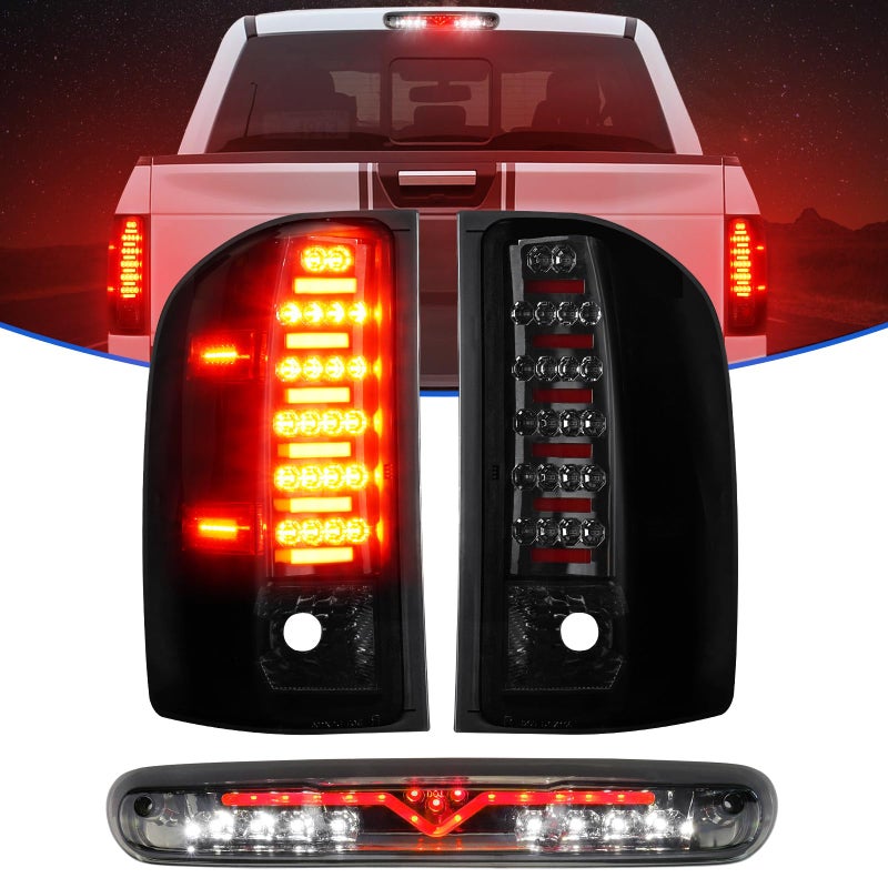Gubebaili LED Tail Lights Assembly for 20072013 Chevy Silverado 1500 20072014 Silverado 2500 HD 3500 HD 20082014 GMC Sierra 3500 HDRear Taillight Assembly Chrome Housing Smoke Lens