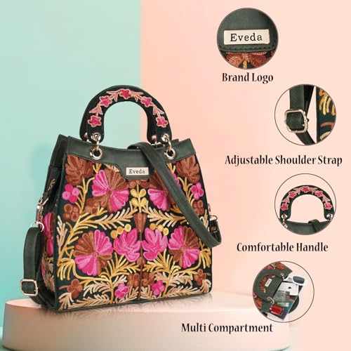 EVEDA Synthetic Leather Gorgeous Embrodeiry Stylish Design Hobo Women Handbag (Green) - Image 2