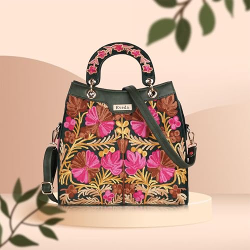 EVEDA Synthetic Leather Gorgeous Embrodeiry Stylish Design Hobo Women Handbag (Green) - Image 4