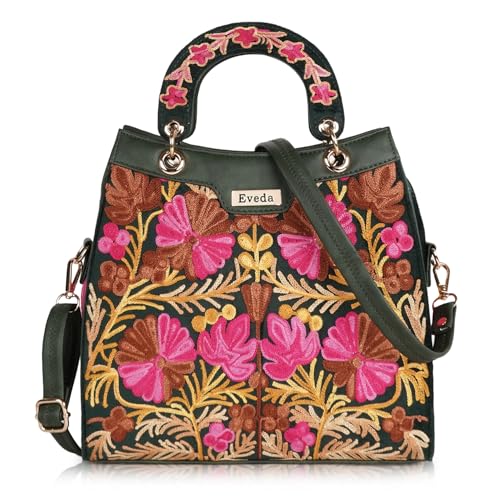 EVEDA Synthetic Leather Gorgeous Embrodeiry Stylish Design Hobo Women Handbag (Green) - Image 1