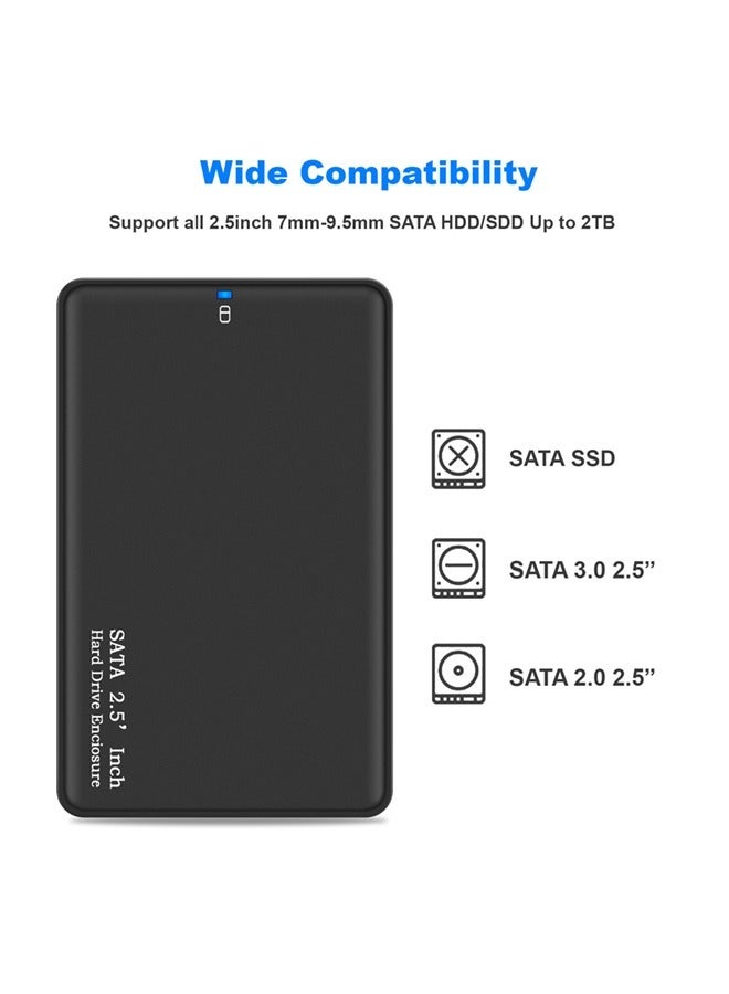 Hard Drive Enclosure for 2.5-inch SATA Interface Hard Drive (SDD/HDD), Support All 2.5inch 7mm-9.5mm SATA HDD/SDD Up to 2TB with USB3.0 Data Cable, Black - Image 3