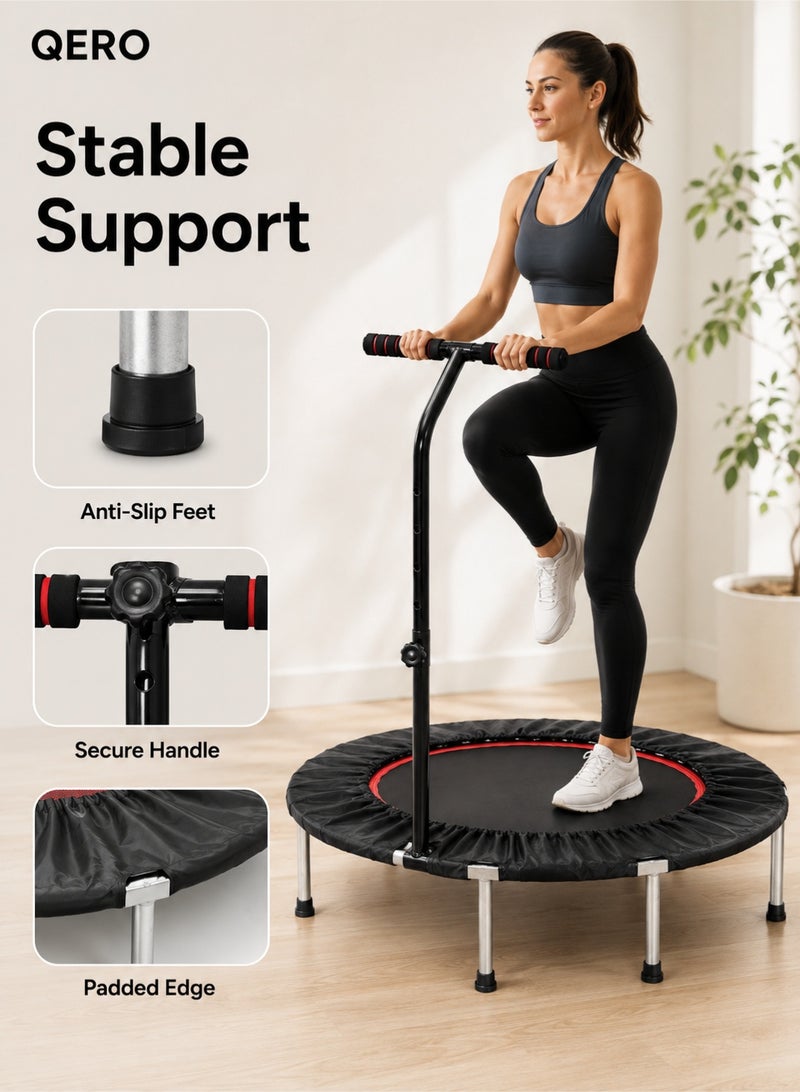 QERO Mini Trampoline With Adjustable Handle 101cm, Indoor Fitness Rebounder, 5-Level Handle Height 95–115cm, Low 20cm Base, Home Workout Trampoline for Adults and Kids - Image 5
